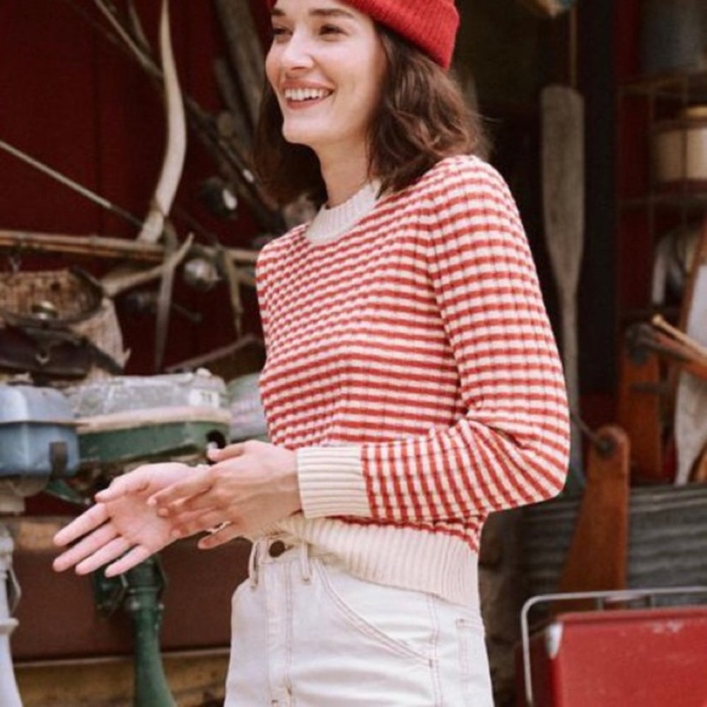 The Great. Mini Striped Shrunken Pullover Sweater